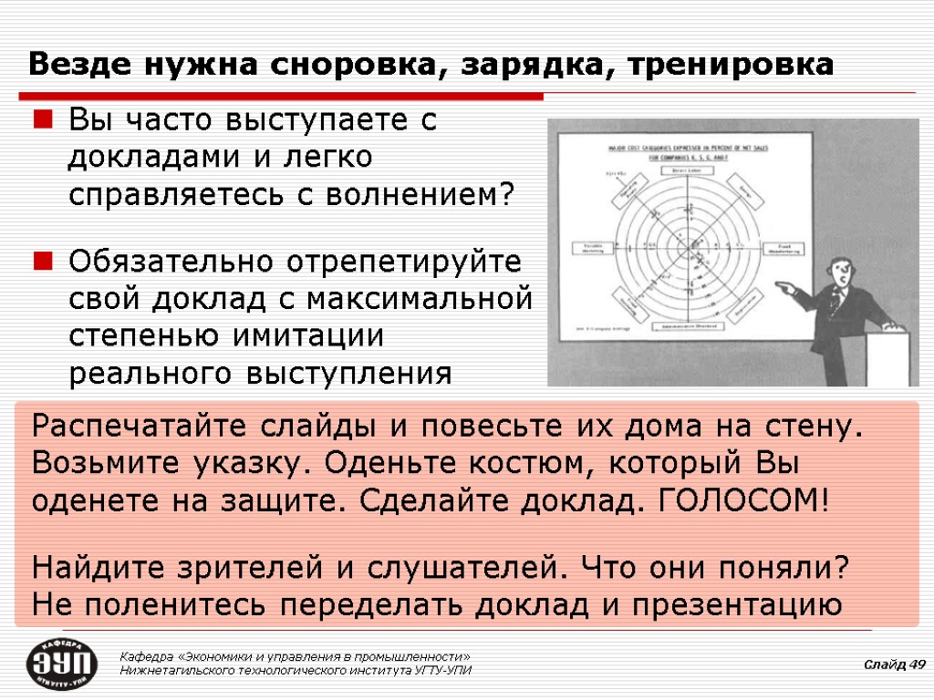 Везде нужна сноровка, зарядка, тренировка Вы часто выступаете с докладами и легко справляетесь с